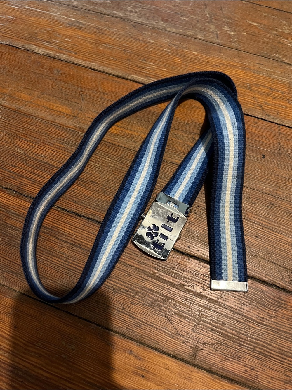 Y2K 90s Striped Blue Tilt Belt with Metal Buckle